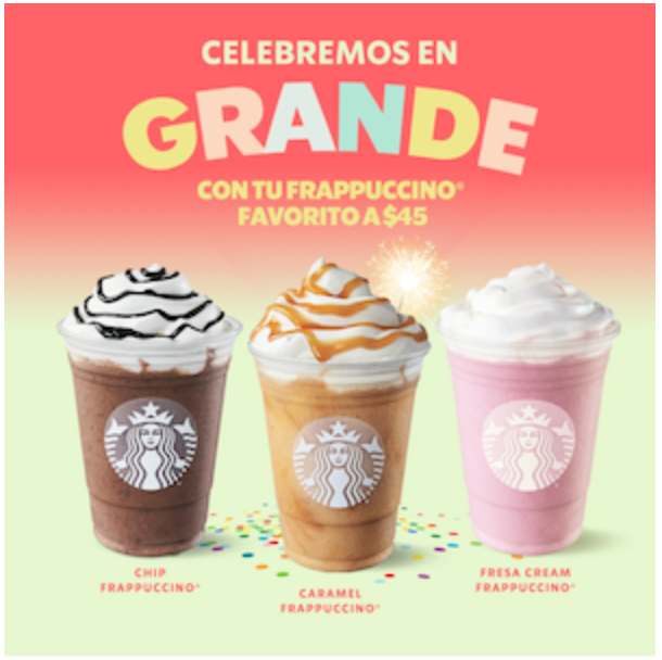 Frappuccino grande a 45 en Starbucks