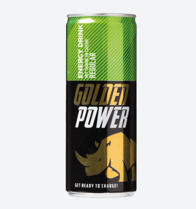 Golden Power energiedrink €0,33 per blikje bij Aldi