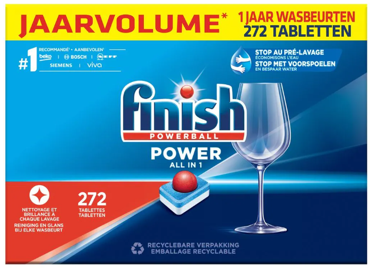 272x Finish Powerball Vaatwastabletten voor €29,99 met gratis