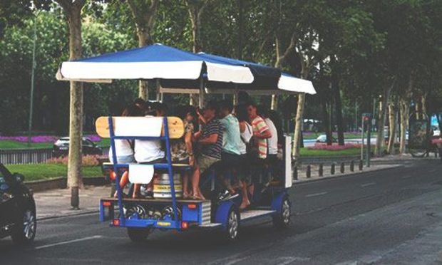 Men on a beer bike tour