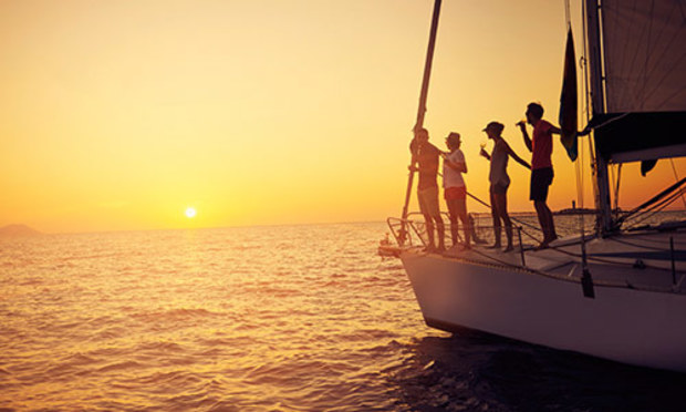 Sunset with yacht for a stag weekend