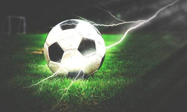 Football with lightening hitting it