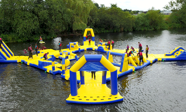 Inflatable obstacle course on water 