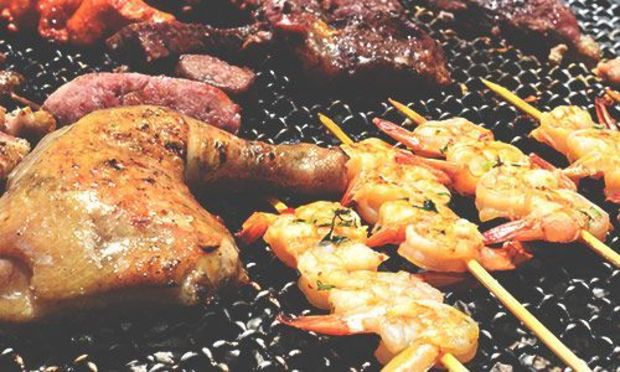 Chicken and Shrimp cooking on the bbq