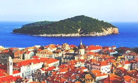 Aerial view of Dubrovnik Old Town and Lokrum Island. Explore Dubrovnik Stag Party ideas below: