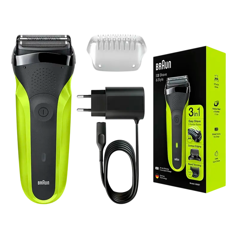 Электробритва мужская Braun 300BT Чёрный | Зелёный