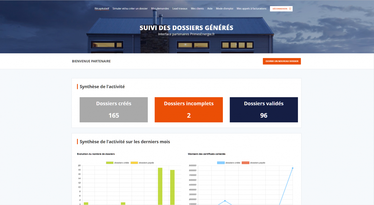 espace pro primes énergie, travaux, primes énergie, suivi dossiers