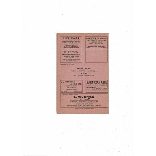 1961/62 Oxford United v Bath City Southern League Football Programme