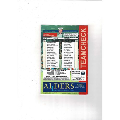 Woking v Hereford United FA Cup Football Programme 2000/01