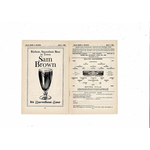 1961/62 Aston Villa v Bolton Wanderers Football Programme
