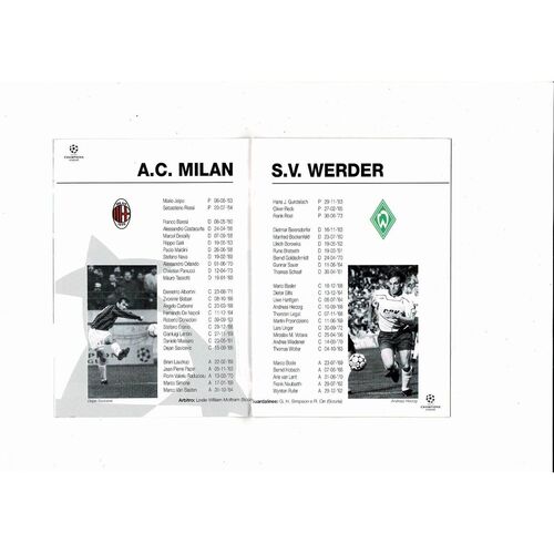 AC Milan v Werder Bremen UEFA Champions League Football Programme 1993/94