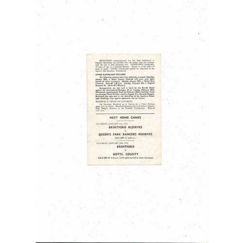 Brentford v San Lorenzo Floodlight Friendly Football Programme 1955/56