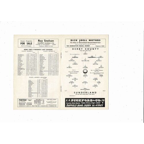 Derby County v Sunderland & St Johnstone Friendly Football Programme 1968/69