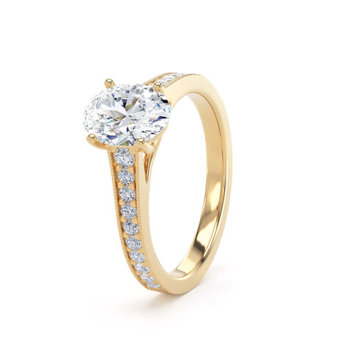 Vintage style oval solitaire with diamond set shoulders
