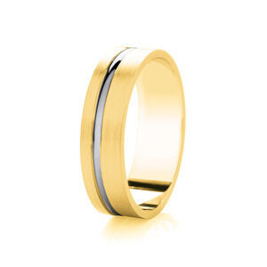 9ct 6mm TWO COLOUR diamond cut off centre single channel contrast ring