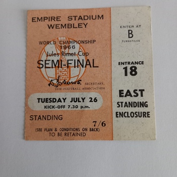 England v Portugal 1966 World Cup 26th July Semi Final Match Ticket @ Wembley