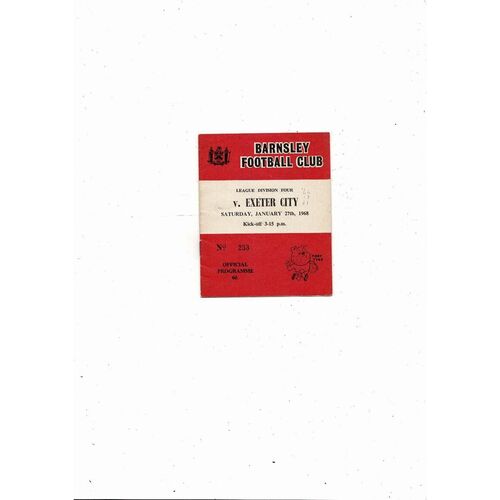 1967/68 Barnsley v Exeter City Football Programme