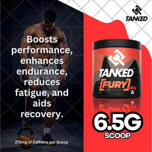 Tanked Fury Extreme Pre-Workout Powder Red Berry - 260g (40 Servings)