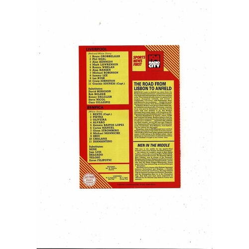 Liverpool v Benfica European Cup Football Programme 1983/84