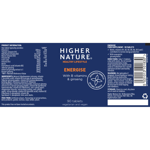 Higher Nature Energise (formerly known as B-Vital) 90 Tablets