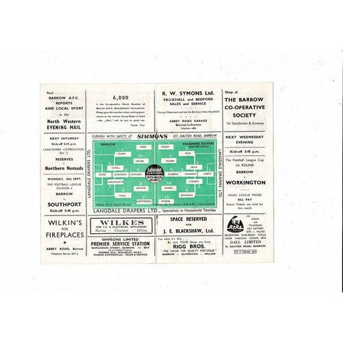 1962/63 Barrow v Tranmere Rovers Football Programme