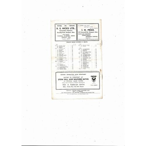 1957/58 Newport County v Coventry City Football Programme