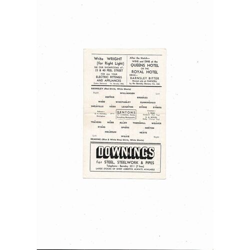 1964/65 Barnsley v Reading Football Programme