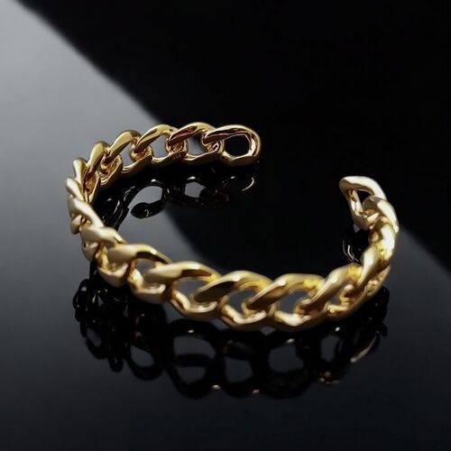 Gold plated curb link cuff bangle 