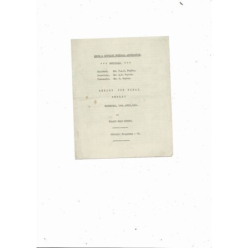 Farsley v Robin Hood Ath Leeds Snr Cup Final Rep Programme 1961 @ Leeds United