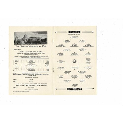 1962 England v Switzerland Football Programme