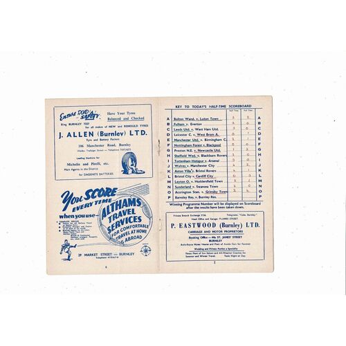 1959/60 Burnley v Chelsea Football Programme - Burnley Championship Season