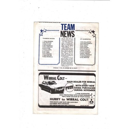 Tranmere Rovers v Leamington FA Cup Football Programme 1979/80