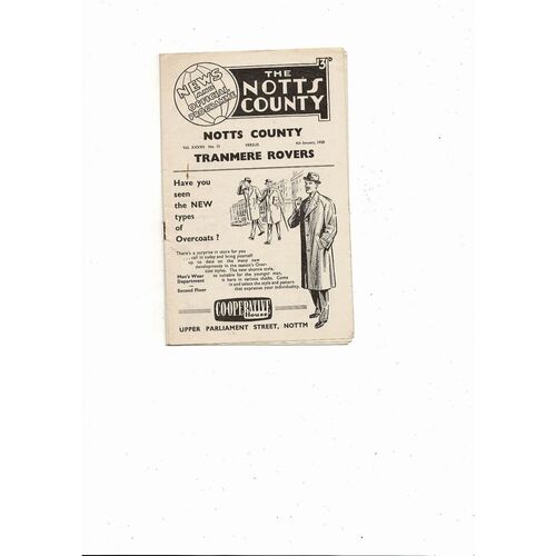 1957/58 Notts County v Tranmere Rovers FA Cup Football Programme