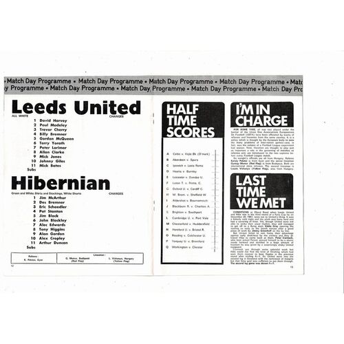 Leeds United v Hibernian UEFA Cup Football Programme 1973/74