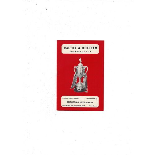 Walton & Hersham v Brighton FA Cup Football Programme 1973/74
