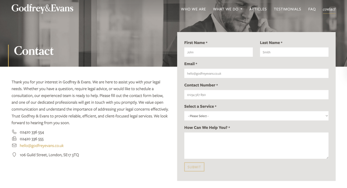 Webfactory bespoke website contact page 