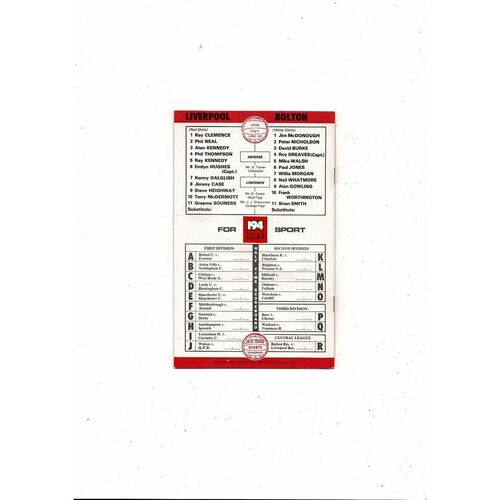 1978/79 Liverpool v Bolton Wanderers Football Programme