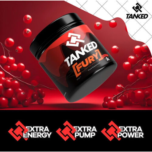 Tanked Fury Extreme Pre-Workout Powder Red Berry - 260g (40 Servings)