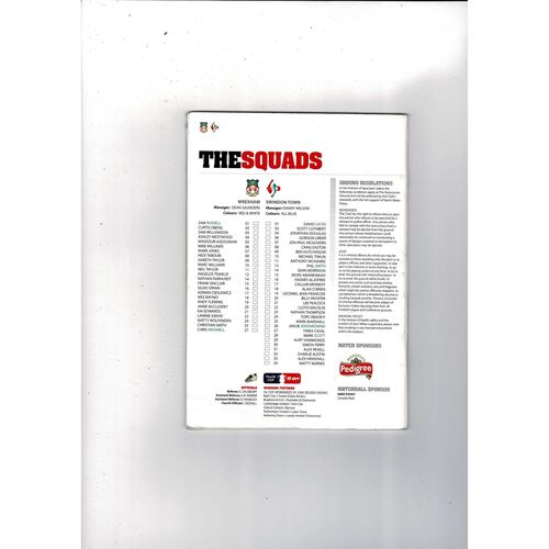 Wrexham v Swindon Town FA Cup Football Programme 2009/10