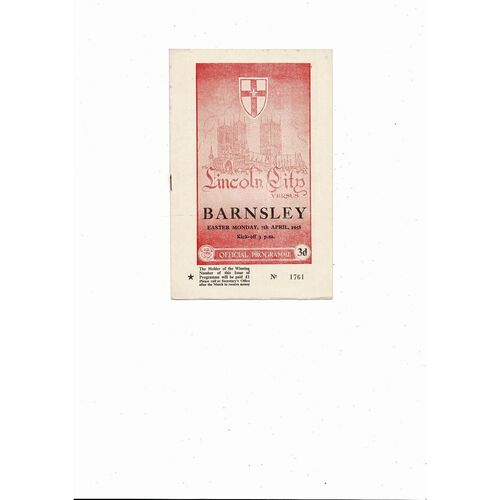 1957/58 Lincoln City v Barnsley Football Programme