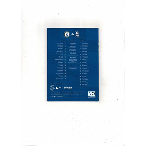 2021/22 Chelsea v Birmingham City Womens Super League Football Programme