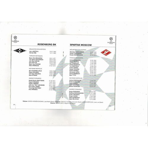 Rosenborg v Spartak Moscow UEFA Champions League Football Programme 1995/96