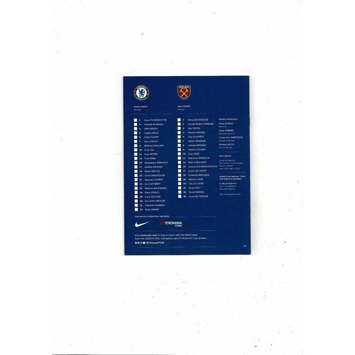 2019/20 Chelsea v West Ham United Womens League Cup Football Programme