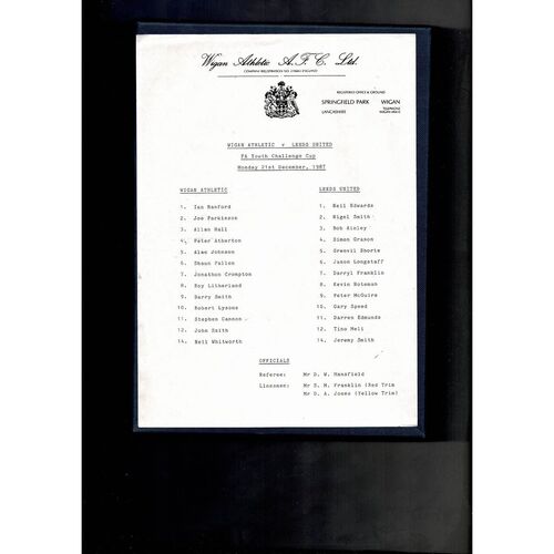 1987/88 Wigan Athletic v Leeds United FA Youth Cup Football Programme