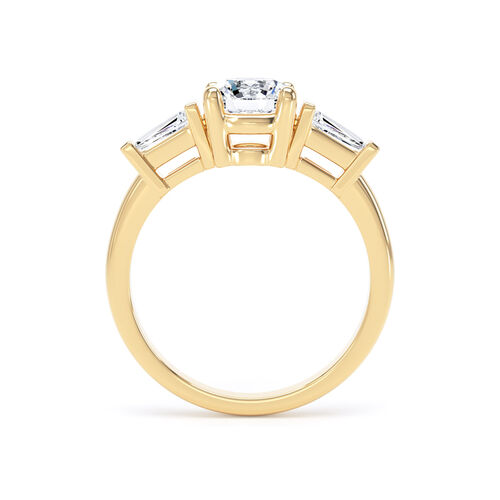 Round diamond and tapered baguette trilogy ring