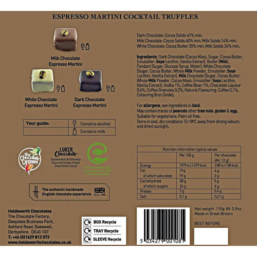 Holdsworth Espresso Martini Cocktail Truffles 110g