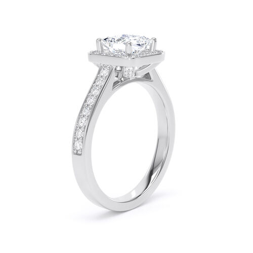 Princess cut halo with diamond set shoulders