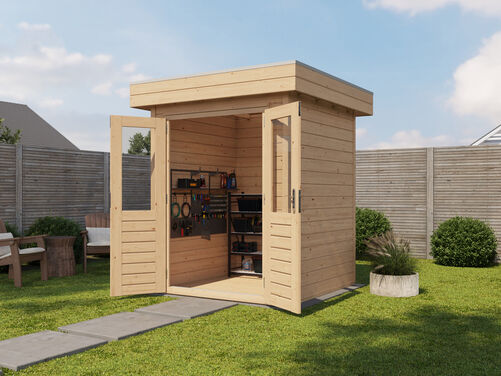 1.8mtr x 1.8mtr 28mm walled Flat Roof Cabin