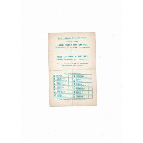 1960/61 Manchester City v Derby County Central League Football Programme