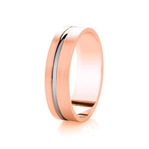 9ct 6mm TWO COLOUR diamond cut off centre single channel contrast ring